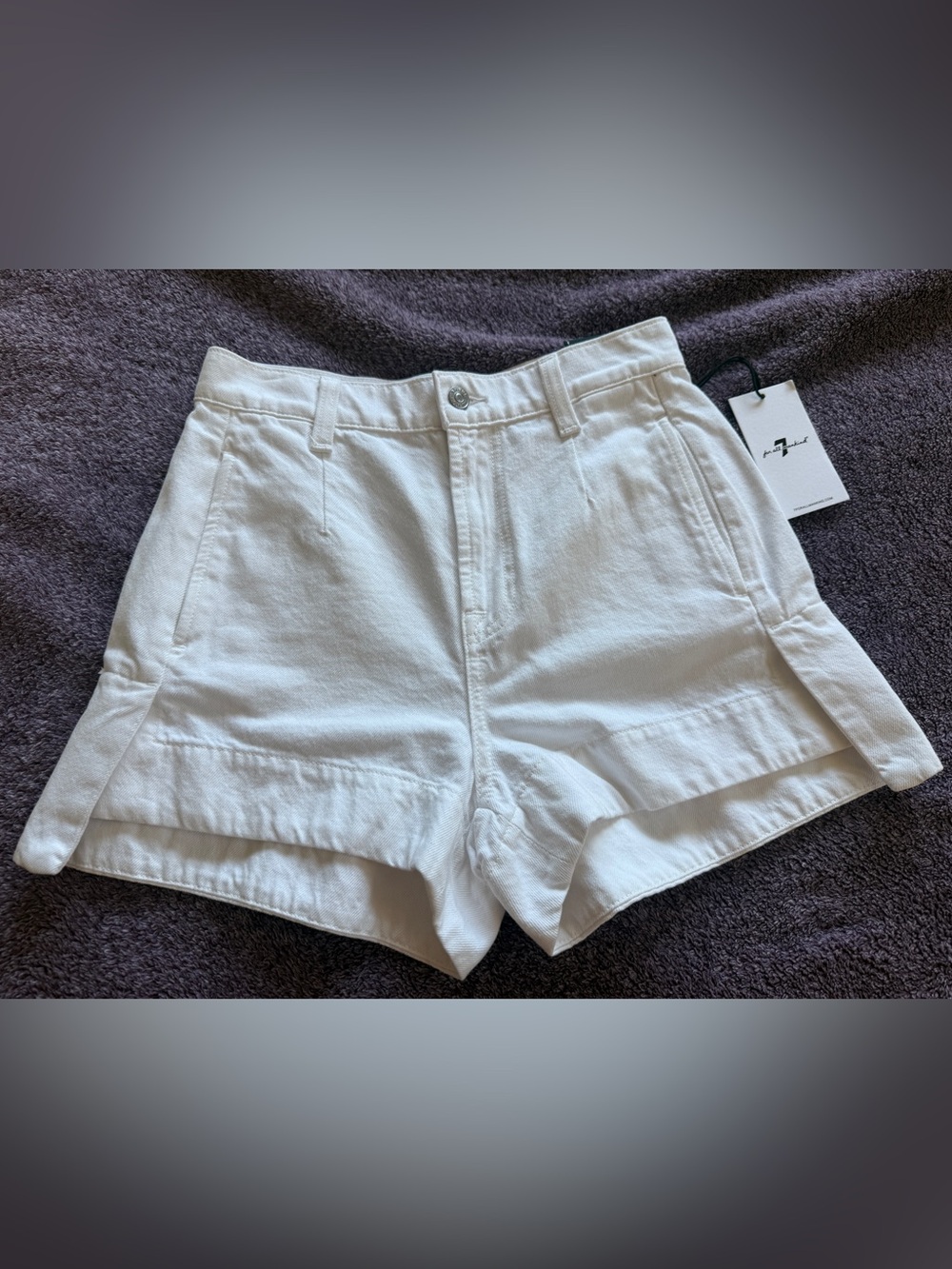 7 For All Mankind White High-Waist Cotton Shorts